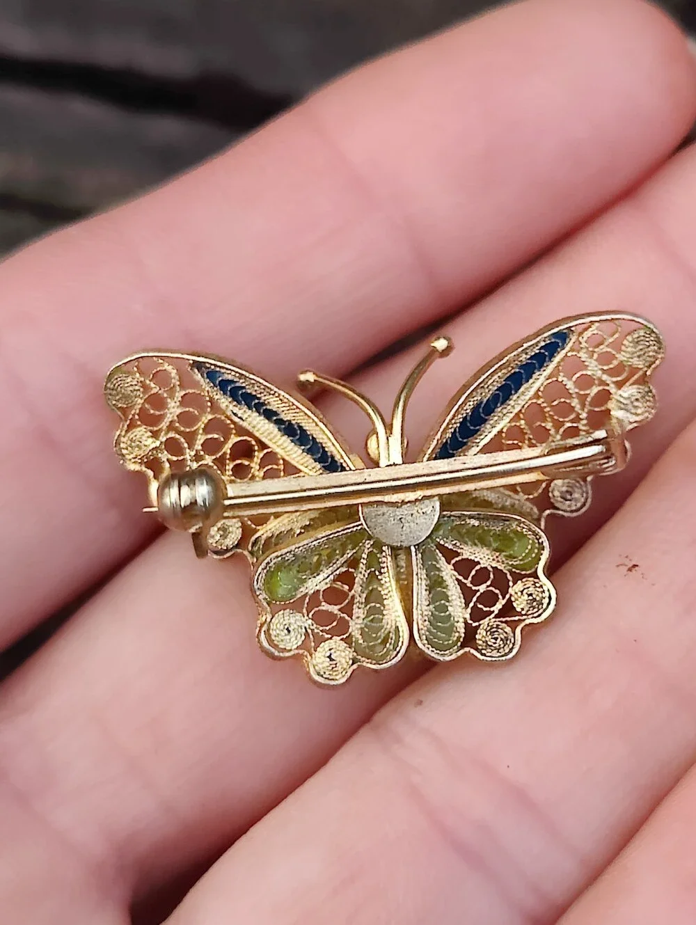 Vintage 800 Silver Enameled Butterfly Brooch